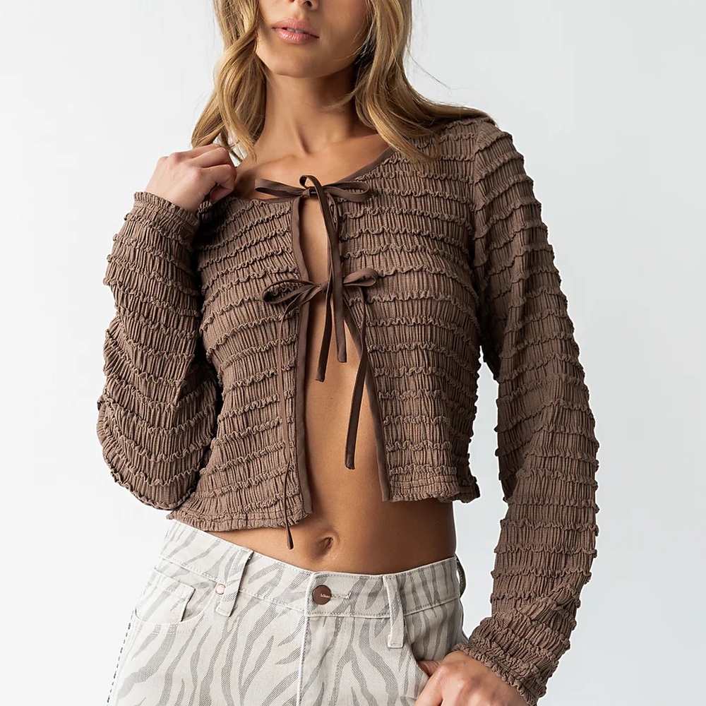 Bohme Brown Textured Long Sleeve Top Size Medium